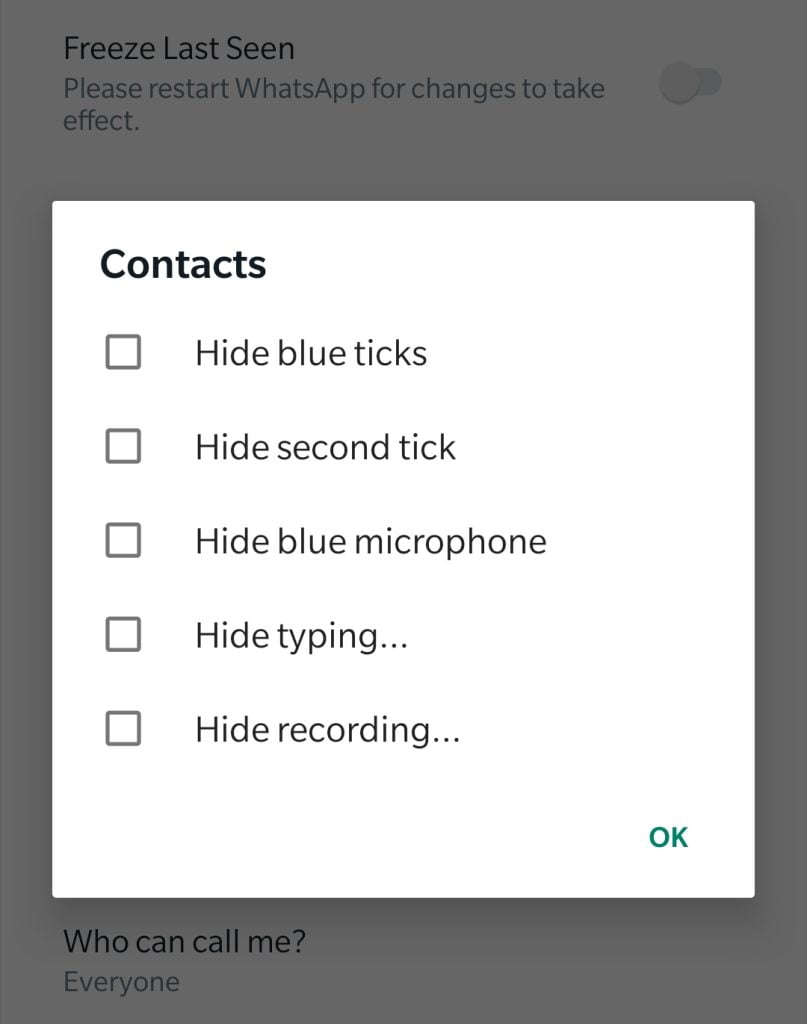 Privacy settings for contacts